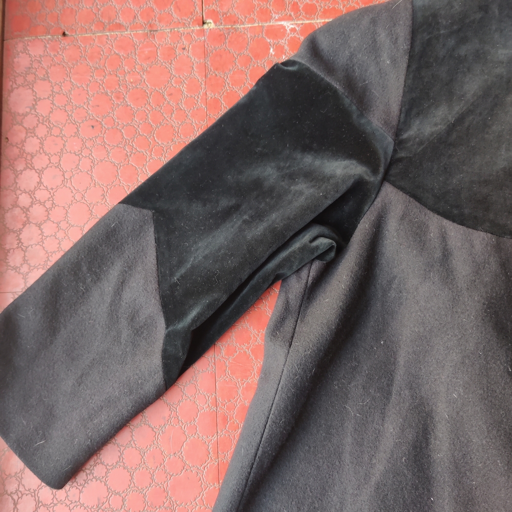 80s Donnybrook Wool Velvet Open Car Coat Women's 12 Black Trapeze Minimalist - Picture 13 of 16